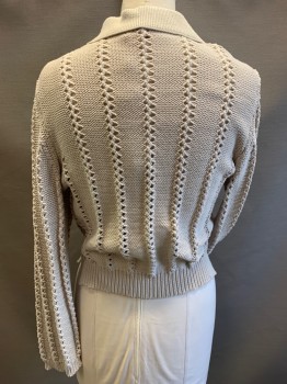 Womens, Pullover, JONATHAN SIMKHAI, Beige, Cotton, Nylon, Stripes - Vertical , L, Polo Neck, No Buttons, Long Sleeves, Openwork, Full Sleeve