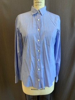 Womens, Blouse, J. CREW, Blue, Cotton, Solid, Heathered, 0, Collar Attached, Button Front, Long Sleeves, 3 Button Cuffs, 1 Pocket