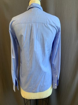Womens, Blouse, J. CREW, Blue, Cotton, Solid, Heathered, 0, Collar Attached, Button Front, Long Sleeves, 3 Button Cuffs, 1 Pocket