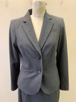 Womens, Suit, Jacket, CALVIN KLEIN, Dk Gray, Polyester, Rayon, 4, Notched Lapel, Single Breasted, Button Front, 2 Buttons, 3 Pockets
