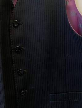 Mens, Suit, Vest, SEAN JOHN, Black, Polyester, Viscose, Stripes - Pin, 40, 5 Button, 2 Pocket