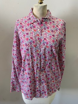 J CREW, Violet Purple, Magenta Pink, Red, Blue, Lavender Purple, Cotton, Floral, Long Sleeves, Button Front, Collar Attached, Liberty of London Print