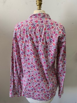 Womens, Blouse, J CREW, Violet Purple, Magenta Pink, Red, Blue, Lavender Purple, Cotton, Floral, 8, Long Sleeves, Button Front, Collar Attached, Liberty of London Print