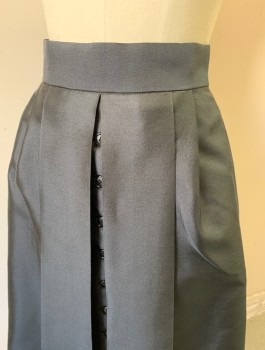 Womens, Dress, Piece 2, BILL HARGATE MTO, Black, Polyester, Solid, W:26, Skirt, Knee Length, Large Box Pleats with Black Buttons in Vertical Column Down Center Front, 2" Wide Self Waistband, Hook & Bar Closures at Back Waist, Open in Back, Made To Order, Retro