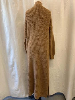 Womens, Sweater, TOPSHOP, Camel Brown, Polyester, Acrylic, XS, Knit, Open Front, Long Line