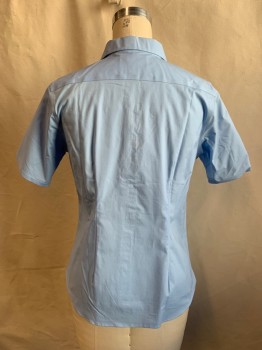 Childrens, Shirt, LAND'S END, Lt Blue, Cotton, Spandex, Solid, 16, Button Front, Collar Attached, Short Sleeves