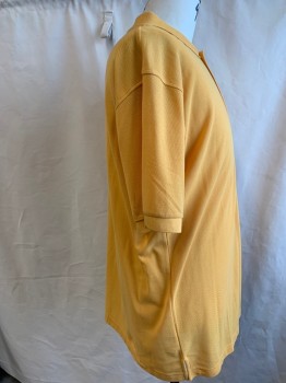 PORT AUTHORITY, Goldenrod Yellow, Polyester, Cotton, Solid, Short Sleeves, Ribbed Collar Attached, Ribbed Trim at Sleeves, 3 Buttons,  Vents at Sides