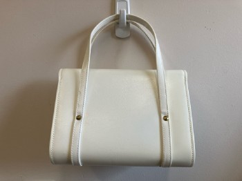 Womens, Purse, NL, OS, White Leather Handbag, Gold Hardware, 2 Hand Straps