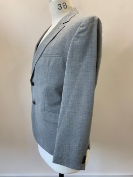Mens, Sportcoat/Blazer, HUGO BOSS, Gray, Dk Gray, Wool, Heathered, 38S, L/S, 2 Buttons, Single Breasted, Notched Lapel, 3 Pockets,