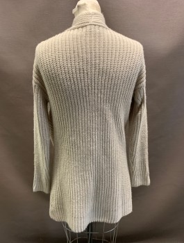 Womens, Sweater, ANA, Lt Gray, Acrylic, Solid, S, L/S, Shawl Collar, 2 Patch Pockets, Large Rib Knit, Oversized