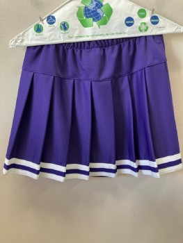 TEAM WORK, Purple, White, Polyester, Solid, Elastic Waist Band, Pleated, White Striped Trim