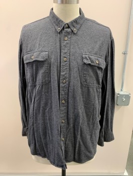 Mens, Casual Shirt, OUTDOOR LIFE, Dk Gray, White, Cotton, 2 Color Weave, 3XL, B.F., L/S, Bttn Down Collar, 2 Chest Pockets With Button Flaps, Tortoise Shell Buttons