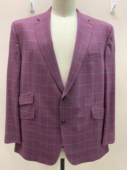 Mens, Sportcoat/Blazer, TED BAKER, Dusty Lavender, Lt Blue, Wool, Grid , 52L, Single Breasted, 2 Buttons,  Notched Lapel, 4 Pockets, Double Vent