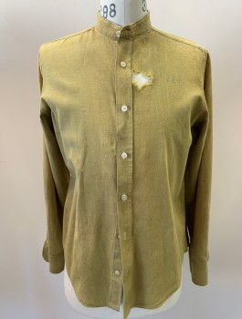 Mens, Historical Fiction Shirt, N/L, Mustard Yellow, Cotton, Solid, 33, 16.5, Button Front, Collar Band, Long Sleeves, Aged, Multiple, Old West