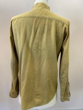 N/L, Mustard Yellow, Cotton, Solid, Button Front, Collar Band, Long Sleeves, Aged, Multiple, Old West
