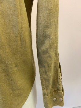 N/L, Mustard Yellow, Cotton, Solid, Button Front, Collar Band, Long Sleeves, Aged, Multiple, Old West