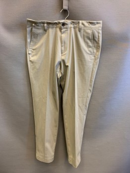 Mens, Casual Pants, DOCKERS, Khaki Brown, Cotton, Polyester, Solid, 38/30, F.F, Side Pockets, Zip Front, Belt Loops