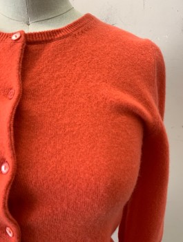 Womens, Sweater, RON HERMAN, Coral Orange, Cashmere, Solid, XS, Round Neck, Button Front,