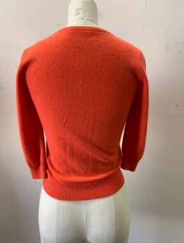 Womens, Sweater, RON HERMAN, Coral Orange, Cashmere, Solid, XS, Round Neck, Button Front,