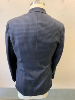 Mens, Sportcoat/Blazer, THEORY, Navy Blue, Black, Wool, Check , 42 L, Single Breasted, 2 Buttons,  Notched Lapel, 2 Flap Pocket,