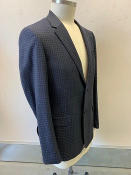 Mens, Sportcoat/Blazer, THEORY, Navy Blue, Black, Wool, Check , 42 L, Single Breasted, 2 Buttons,  Notched Lapel, 2 Flap Pocket,