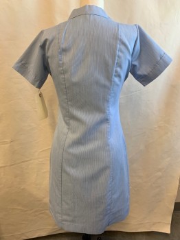 Womens, Waitress/Maid, FASHION SEAL, Lt Blue, White, Poly/Cotton, Stripes - Pin, B 36, 10, W 30, Micro Pin Stripes, Button Front, Short Sleeves, Collar Attached, 3 Pockets,