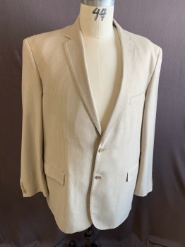 GIORGIO FIORELLI, Beige, Polyester, Viscose, Stripes, Notched Lapel, 2 Bttn Single Breasted, 3 Pockets, (2 Marks On Right Flap), 4 Inner Pockets, Double Vent