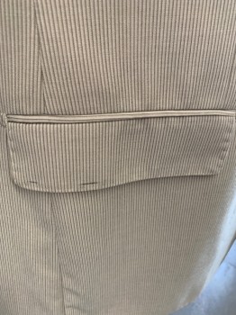 GIORGIO FIORELLI, Beige, Polyester, Viscose, Stripes, Notched Lapel, 2 Bttn Single Breasted, 3 Pockets, (2 Marks On Right Flap), 4 Inner Pockets, Double Vent