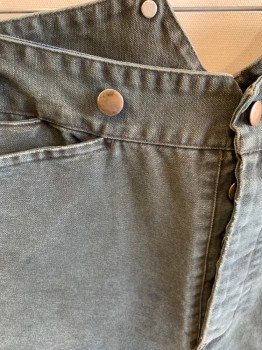 NL, Charcoal Gray, Cotton, Solid, F.F, Button Front, 3 Pockets, Metal Suspender Buttons, Half Belt In Back, 1 Back Pocket