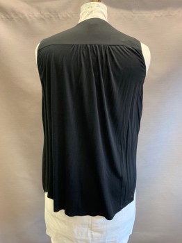 INC, Black, Polyester, Rayon, Solid, V-N, 1/2 Zip Front, Ruffle Front, Sleeveless