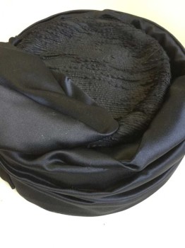 N/L, Black, Solid, Stripes, Black W/self Stripes Top, and Shinny Black Folding Crown Wrap Turban-like, Black W/fine Black Pin-stripes Lining,