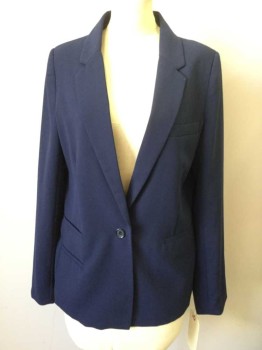 Womens, Blazer, JOIE, Navy Blue, Polyester, Solid, 10, Single Breasted, Notched Lapel, 1 Button, Crepe, Lined, 4 welt Pocket,