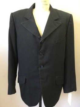 MTO, Black, Purple, Wool, Polyester, Stripes - Pin, Single Breasted, 4 Buttons, 3 Pockets, Wide Notched Lapel,