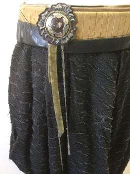 Mens, Sci-Fi/Fantasy Pants, MUTTO LITTLE, Black, Gold, Leather, Polyester, 32, Zip Front, Poofy, Velcro Close Waistband Brooch and Chains, Stirrups