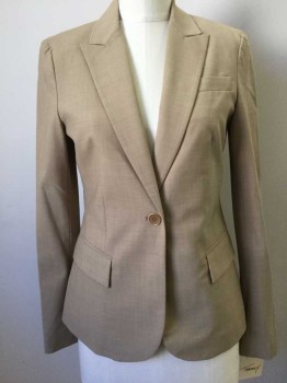 Womens, Blazer, THEORY, Camel Brown, Wool, Solid, 4, Single Breasted, 1 Button, Peaked Lapel, 3 Pockets,