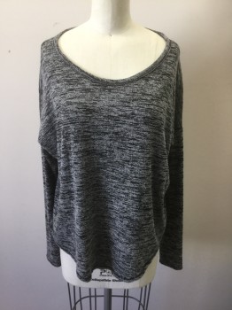 Womens, Top, RAG & BONE, Gray, Black, Cotton, Heathered, S, Gray and Black Streaked/Heathered Lightweight Knit, Long Sleeves, Pullover, Scoop Neck
