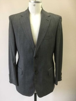 Mens, Suit, Jacket, HUGO BOSS, Dk Gray, Wool, Solid, 42R, Single Breasted, Collar Attached, Notched Lapel, 2 Buttons,  3 Pockets, Hand Picked Collar/Lapel