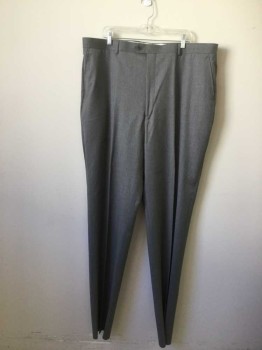 Mens, Suit, Pants, PAULO SOLARI, Gray, Wool, Heathered, Open, 44, Flat Front, Zip Fly 4 Pockets