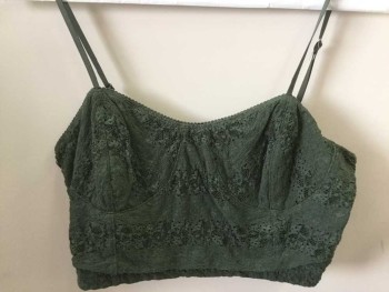 FRENCHI, Dk Green, Cotton, Synthetic, Floral, Bra Top,