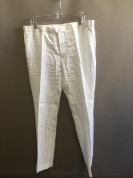 MOSS 1851, White, Linen, Solid, Flat Front, Zip Fly, Button Tab, 4 Pockets, Belt Loops,