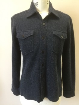 RRL, Navy Blue, Wool, Heathered, Sweater Shirt, B.F., C.A., 2 Flap Pockets, L/S,