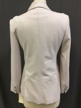 Womens, Blazer, MAX MARA, Cream, Pewter Gray, Wool, Solid, 6, Double Breasted, Peaked Lapel, Shiny Buttons, 3 Welt Pockets, 1 Pocket, Double Vent Back, Shoulder Pads Need a Little Finessing