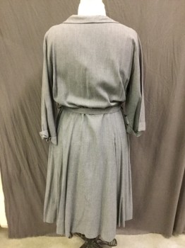 N/L, Gray, Rayon, Stripes - Shadow, Shirtwaist, Notched Lapel, 2 Pocket Flaps 1 Pocket, 3 Self Covered Button Front, 3/4 Sleeves Cuffed, BELT