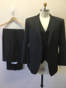 Mens, Suit, Jacket, JONES NY, Charcoal Gray, Wool, Solid, 44, 2 Buttons,  Notched Lapel, 3 Pockets,