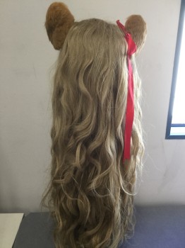 Unisex, Piece 2, COWARDLY LION MTO, Brown, Orange, Red, Faux Fur, Solid, OS, HEAD: Ears, Beautiful Blonde  Mane with Long Hair, Face Cut Out, Red Bow on Ear