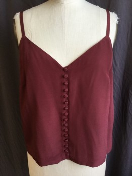 MADEWELL, Wine Red, Silk, Solid, 3/8" Adjustable  Straps, V-neck & V-back, Self Cover Button with Hoops, Dark Red Lining,