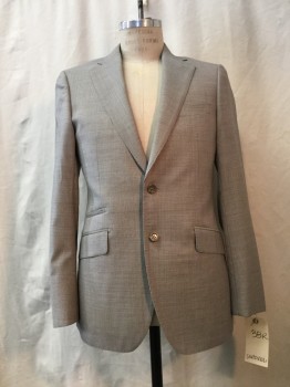 BARTORELLI, White, Brown, Wool, Houndstooth, Notched Lapel, Collar Attached, 2 Buttons,  4 Pockets,