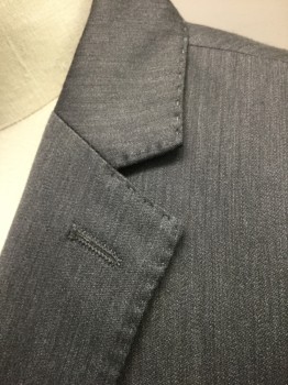 ZARA MAN, Gray, Polyester, Viscose, Solid, Single Breasted, Notched Lapel, 2 Buttons, 3 Pockets, Dark Navy Lining