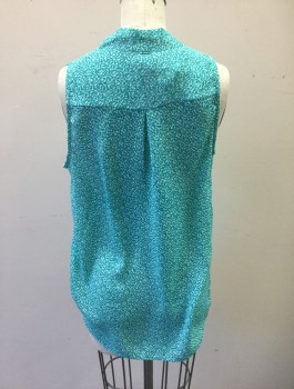 COVINGTON, Turquoise Blue, Lt Blue, Polyester, Abstract , Chiffon, Sleeveless, V-neck with Crossover Detail, Pullover, Pleats at Shoulders Around Neckline