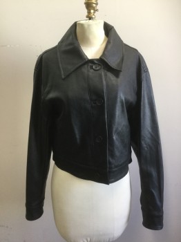 Womens, Leather Jacket, URBAN OUTFITTERS, Black, Polyurethane, Solid, Small, Button Front, 4 Buttons, 2 Pockets, Faux Leather, Collar Attached,